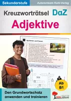 Vorschau - Arbeitsblätter - Kreuzworträtsel DaZ Adjektive | Deutsch DaZ Sekundarstufe Klasse 5-13 ab B1 | Grundwortschatz, Adjektive, Alltagswortschatz, Vokabeltraining, Lösungen - Deckblatt