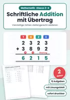 Vorschau - Arbeitsblätter - Schriftliche Addition mit Übertrag - Deckblatt