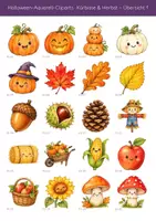 Vorschau - Bildkarten - Halloween-Cliparts Aquarell: 50 Kürbisse, Herbst - Seite 1