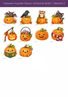 Vorschau - Bildkarten - Halloween-Cliparts Aquarell: 50 Kürbisse, Herbst - Seite 3