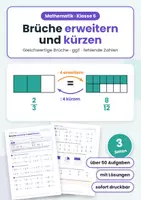 Vorschau - Arbeitsblätter - Brüche erweitern und kürzen mit Lösungen - Deckblatt