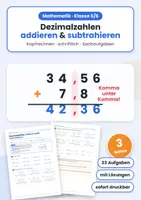 Vorschau - Arbeitsblätter - Dezimalzahlen addieren und subtrahieren | Klasse 5/6 mit Lösungen - Deckblatt