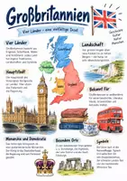 Vorschau - Arbeitsblätter - Lernplakat + Arbeitsblätter zum Thema "Großbritannien" + Lösung & MP3 + Mindmap + Infografik - Deckblatt