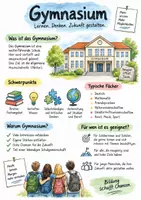 Vorschau - Arbeitsblätter - Lernplakat + Arbeitsblätter zum Thema "Gymnasium" (Lückentext, Hörverstehen) + Lösung & MP3 + Infografik - Deckblatt