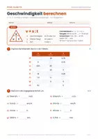 Vorschau - Arbeitsblätter - Geschwindigkeit berechnen v = s : t - Seite 1