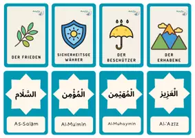 Vorschau - Mal- und Bastelvorlagen - 99 Namen Allahs – Lernkarten zum Ausdrucken | Islamischer Religionsunterricht - Seite 1