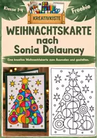 Vorschau - Mal- und Bastelvorlagen - Weihnachtsbaum nach Sonia Delaunay – Kreativkiste –Freebie | Ausmalbild & Weihnachtskarte Kunst Klasse 1-4 - Deckblatt