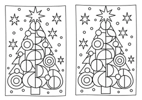 Vorschau - Mal- und Bastelvorlagen - Weihnachtsbaum nach Sonia Delaunay – Kreativkiste –Freebie | Ausmalbild & Weihnachtskarte Kunst Klasse 1-4 - Seite 1