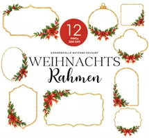 Vorschau - selbst erstellte Cliparts/Grafiken - Weihnachtsrahmen Clipart, Aquarell Weihnachts Rahmen, Goldene Rahmen mit Stechpalme, Weihnachtsdeko - Deckblatt