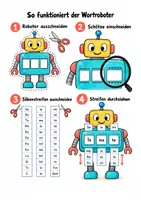 Vorschau - Arbeitsblätter - Leseroboter. Wortroboter dreisilbige Wörter lesen und Silben zusammensetzen | Lesematerial Klasse 1 und 2 - Seite 1