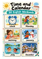 Vorschau - Poster - Time and Calendar – 30 englische Bild-Wortkarten zu Uhrzeit, Wochentagen und Monaten - Deckblatt