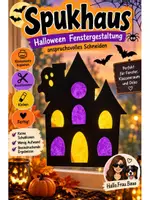 Vorschau - Mal- und Bastelvorlagen - Spukhaus Halloween Bastelvorlage Herbst Fensterbild Deko Kunst - Deckblatt