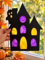 Vorschau - Mal- und Bastelvorlagen - Spukhaus Halloween Bastelvorlage Herbst Fensterbild Deko Kunst - Seite 1