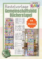 Vorschau - Mal- und Bastelvorlagen - Gemeinschaftsbild - Kooperativer Bücherstapel - Türdeko Fensterdeko - Kunst Werken - Bastelvorlage - Deckblatt