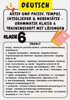 Vorschau - Arbeitsblätter - Aktiv und Passiv, Tempus, Satzglieder & Nebensätze – Grammatik Klasse 6 Trainingsheft mit Lösungen Klasse 6 - Deckblatt