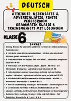 Vorschau - Arbeitsblätter - Attribute, Nebensätze & Adverbialsätze, Finite Verbformen Grammatik Klasse 6 Trainingsheft mit Lösungen Klasse 6 - Deckblatt