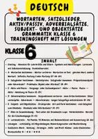 Vorschau - Arbeitsblätter - Wortarten, Satzglieder, Aktiv/Passiv, Adverbialsätze, Subjekt- und Objektsätze Grammatik Klasse 6 Trainingsheft mit Lösungen Klasse 6 - Deckblatt