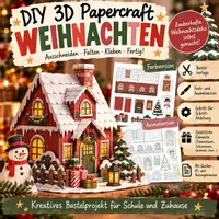 Vorschau - Mal- und Bastelvorlagen - Popup Weihnachtshaus Bastelvorlage - Deckblatt