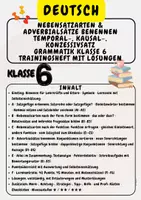 Vorschau - Arbeitsblätter - Nebensatzarten & Adverbialsätze benennen Temporal-, Kausal-, Konzessivsatz Grammatik Klasse 6 Trainingsheft mit Lösungen Klasse 6 - Deckblatt