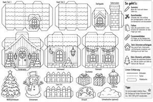 Vorschau - Mal- und Bastelvorlagen - Popup Weihnachtshaus Bastelvorlage - Seite 1