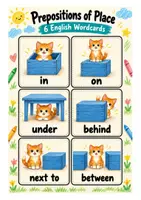 Vorschau - Poster - Prepositions of Place – 6 englische Bild-Wortkarten zu Ortspräpositionen - Deckblatt