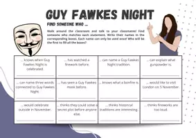 Vorschau - Arbeitsblätter - Guy Fawkes Night: Find Someone Who Bingo & Secret Warning Letter (Writing Task) - Seite 1
