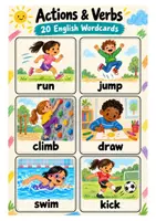 Vorschau - Poster - Actions & Verbs – 20 englische Bild-Wortkarten zu Handlungen und Verben - Deckblatt