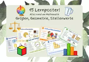 Vorschau - Poster - 15 Merkplakate - Alles rund um Mathematik! (Größen, Stellenwerte, Geometrie - Kl. 3/4) - Deckblatt