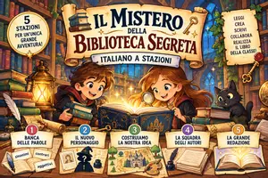 anteprima - Didattica a stazioni - Il Mistero della Biblioteca Segreta – Italiano a Stazioni - primaria - Pagina di copertina