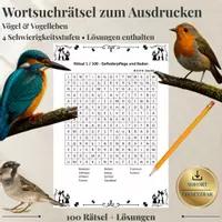 Vorschau - Arbeitsblätter - Vögel & Vogelbeobachtung – 100 Wortsuchrätsel | Suchsel & Arbeitsblätter mit Lösungen - Deckblatt