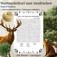 Vorschau - Arbeitsblätter - Wald & Wildtiere – 100 Wortsuchrätsel | Suchsel & Arbeitsblätter mit Lösungen - Deckblatt