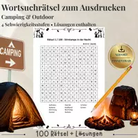 Vorschau - Stationenlernen - Camping & Outdoor – 100 Wortsuchrätsel | Suchsel & Arbeitsblätter mit Lösungen - Deckblatt