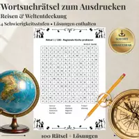 Vorschau - Arbeitsblätter - Reisen & Weltentdeckung – 100 Wortsuchrätsel | Suchsel & Arbeitsblätter mit Lösungen - Deckblatt