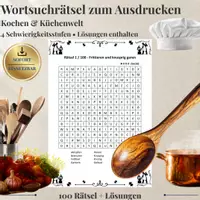 Vorschau - Arbeitsblätter - Kochen & Küchenwissen – 100 Wortsuchrätsel | Suchsel & Arbeitsblätter mit Lösungen - Deckblatt
