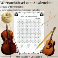 Vorschau - Spiele - Musik & Instrumente – 100 Wortsuchrätsel | Suchsel & Arbeitsblätter mit Lösungen - Deckblatt