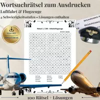 Vorschau - Arbeitsblätter - Luftfahrt & Flugzeuge – 100 Wortsuchrätsel | Suchsel & Arbeitsblätter mit Lösungen - Deckblatt