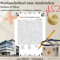 Vorschau - Arbeitsblätter - Medizin & Pflege – 100 Wortsuchrätsel | Suchsel & Arbeitsblätter mit Lösungen - Deckblatt