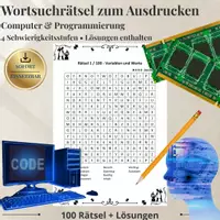 Vorschau - Spiele - Computer & Programmierung – 100 Wortsuchrätsel | Suchsel & Arbeitsblätter mit Lösungen - Deckblatt