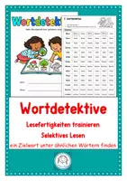 Vorschau - Arbeitsblätter - Wortdetektive. Wörter genau lesen und unterscheiden. Selektives Lesen - Deckblatt