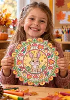 Vorschau - Mal- und Bastelvorlagen - Herbstmandala kostenlos Klasse 1-2 mit Waldtier Hase | Herbst Ausmalbild & Ausmalvorlage für Kita, Vorschule & Grundschule - Seite 1