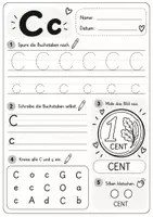Vorschau - Arbeitsblätter - Buchstabe C c - Nachspuren, Schreiben, Ausmalen - Arbeitsblatt Deutsch Klasse 1 - Deckblatt