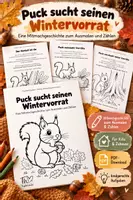 Vorschau - Arbeitsblätter - Mitmachgeschichte ab 3 Jahren zum Ausmalen, Zählen und Entdecken – mit kindgerechtem Sachwissen über Eichhörnchen. - Deckblatt