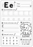 Vorschau - Arbeitsblätter - Buchstabe E e - Nachspuren, Schreiben, Ausmalen - Arbeitsblatt Deutsch Klasse 1 - Deckblatt