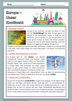 Vorschau - Arbeitsblätter - Europa - unser Kontinent - Arbeitsblätter mit Lösungen - Erdkunde Klasse 5/6 - Seite 1