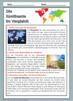 Vorschau - Arbeitsblätter - Kontinente im Vergleich - Arbeitsblatt mit Lösungen - Erdkunde Klasse 5 - Seite 1