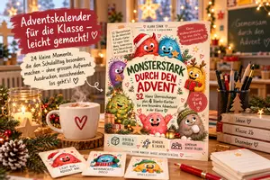 Vorschau - Spiele - Monsterstark durch den Advent – Adventskalender für die 1. - 4. Klasse | 32 Überraschungen & 4 Blanko-Kärtchen - Seite 1