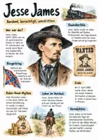 Vorschau - Arbeitsblätter - Lernplakat + Arbeitsblätter zum Thema "Jesse James" + Lösung & MP3 + - Deckblatt