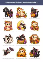 Vorschau - selbst erstellte Cliparts/Grafiken - 30 Halloween-Cliparts: Katzen und Eulen (Aquarell) - Seite 2