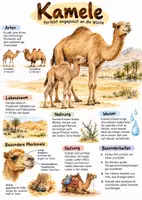 Vorschau - Arbeitsblätter - Lernplakat + Arbeitsblätter zum Thema "Kamel" (Lückentext, Hörverstehen) + Lösung & MP3 + Infografik - Deckblatt