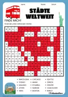 Vorschau - Arbeitsblätter - Städte weltweit Suchsel - Arbeitsblatt mit Lösung für Vertretungsstunden - Erdkunde Klasse 7 und 8 - Seite 1